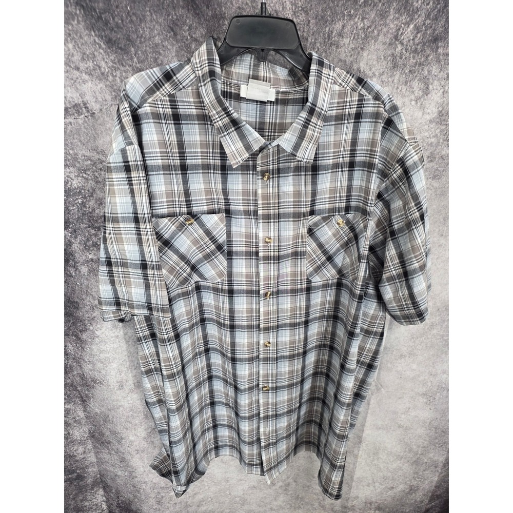 KingSize Special Edition Shirt Men 4XL Black Plaid Button Up Short Sleeve Casual